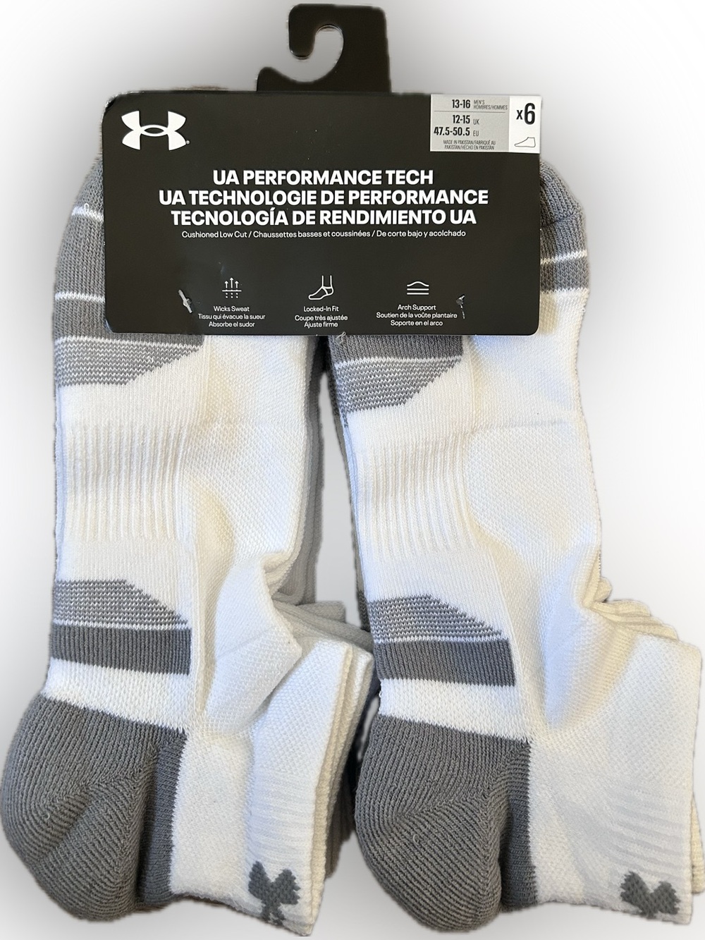 Under Armour White and Gray Low-Cut Performance Athletic Socks - 6 Pack